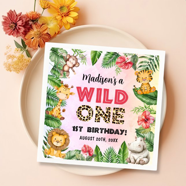 Safari Wild One 1st Birthday Napkin (Creator Uploaded)