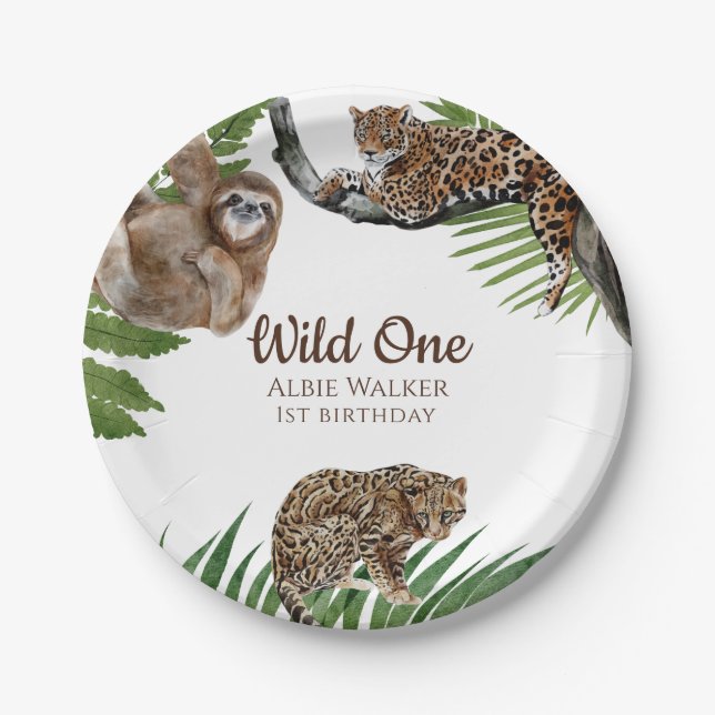 Safari wild one 1st birthday paper plate (Front)