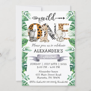 Safari Wild One 1st Birthday Party Invitation