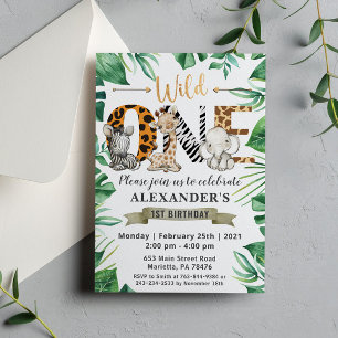 Safari Wild One 1st Birthday Party Invitation