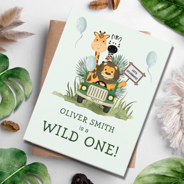 Safari Wild One 1st Birthday Party Invitation  Postcard (Creator Uploaded)