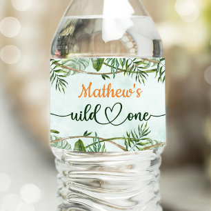 Safari Wild One 1st Birthday Water Bottle Label