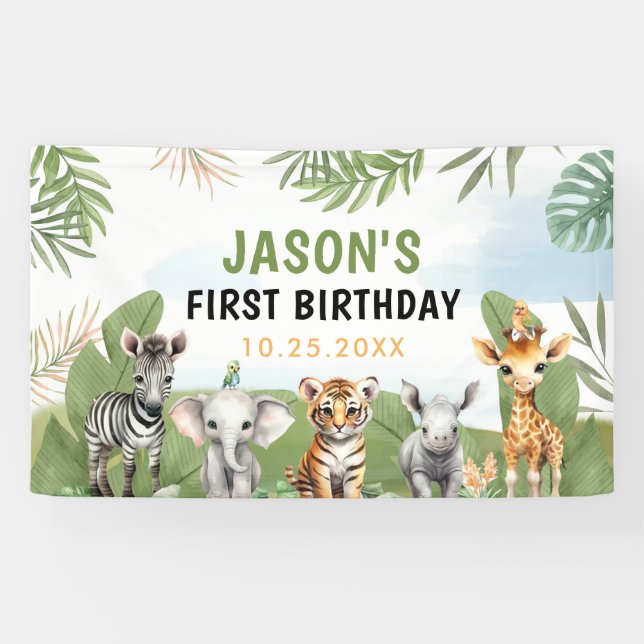 Safari Wild One 1st Boy Birthday Banner (Horizontal)