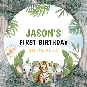 Safari Wild One 1st Boy Birthday Classic Round Sticker