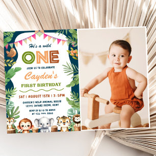 Safari Wild One 1st Boy Birthday Photo Invitation