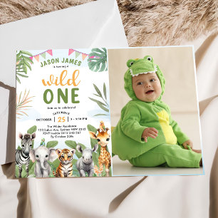 Safari Wild One 1st Boy Birthday Photo Invitation
