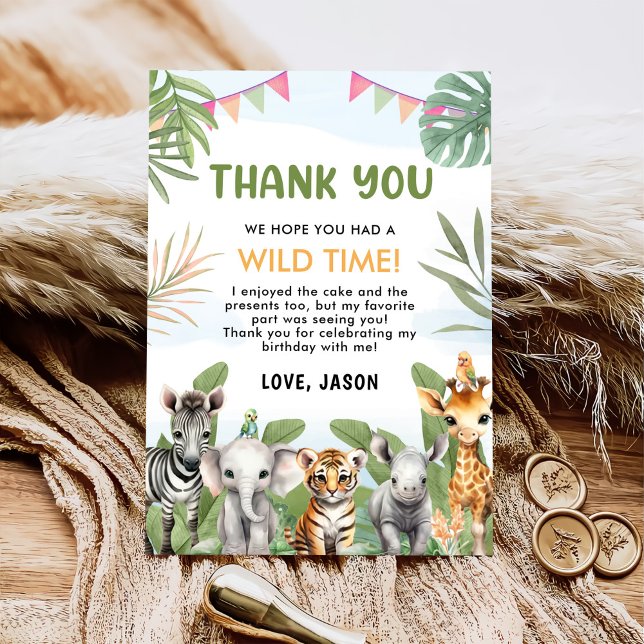 Safari Wild One 1st Boy Birthday Thank You Card (Creator Uploaded)