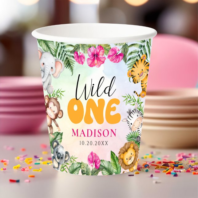 Safari Wild One 1st Girl Birthday Paper Cups (Creator Uploaded)