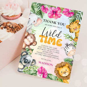 Safari Wild One 1st Girl Birthday Thank You Card
