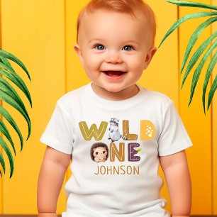 Safari Wild One Animal Jungle Photo 1st Birthday Baby T-Shirt