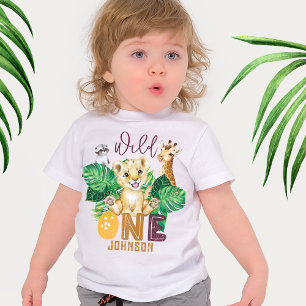 Safari Wild One Animal Jungle Photo 1st Birthday Baby T-Shirt