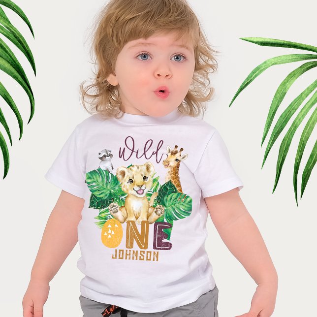 Safari Wild One Animal Jungle Photo 1st Birthday Baby T-Shirt (Creator Uploaded)