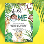 Safari Wild One Animal Jungle Photo 1st Birthday Invitation<br><div class="desc">Cute animals baby safari jungle theme baby first birthday invitation or for baby shower.you can customise the text and photo with editing tool.Custom photo 1st birthday invitation.message me if you need help with the editing.This wild one safari theme birthday invitation features baby animals which incudes baby tiger, giraffee and monkey....</div>