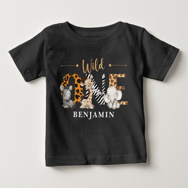 Safari Wild One Baby Animals Baby T-Shirt (Front)