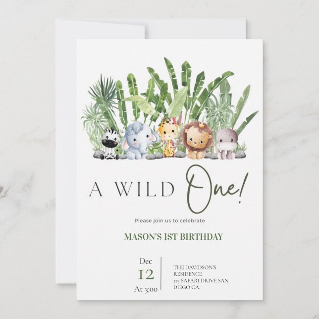 Safari Wild One Birthday  Invitation (Front)