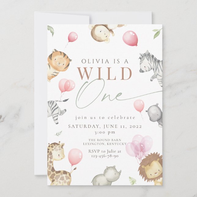 Safari wild one birthday  invitation (Front)
