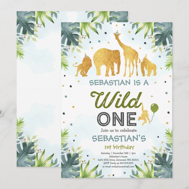 Safari Wild One Birthday Invitation Wild One Party (Front/Back)