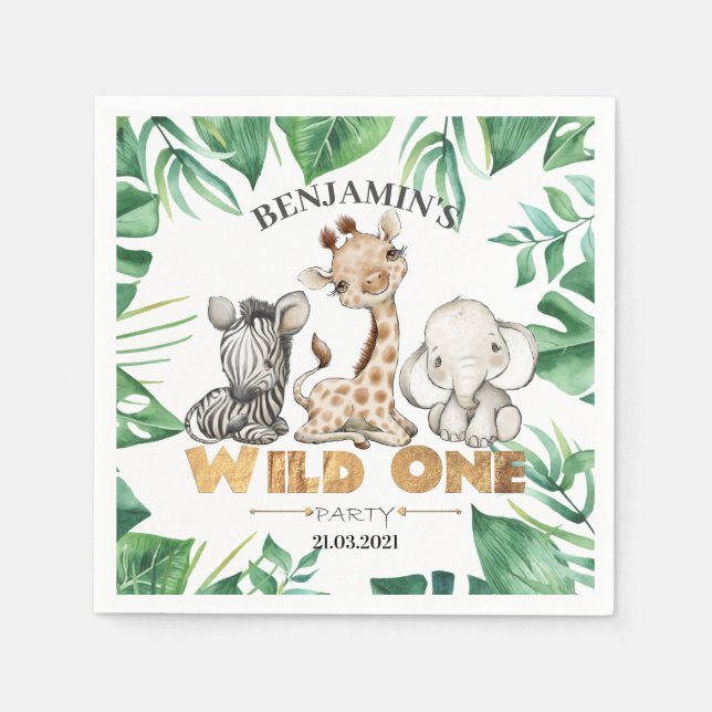 Safari Wild One Birthday Napkins (Front)