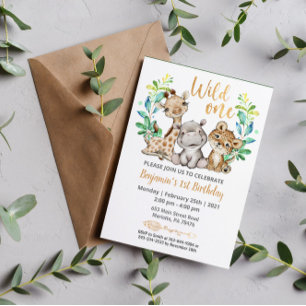 Safari Wild One Birthday Party Invitation