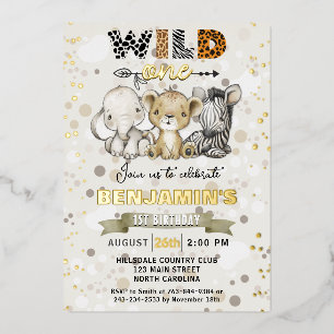 Safari Wild One Birthday Party Real Gold Foil