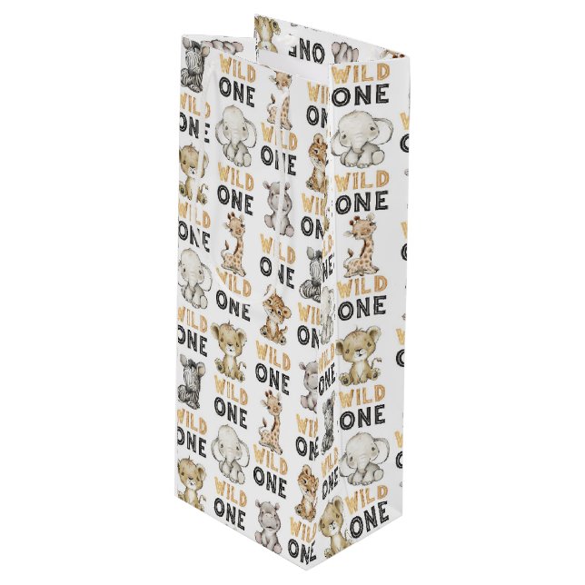 Safari Wild One Birthday Party  Wine Gift Bag (Front Angled)