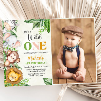 Safari Wild One Birthday Photo Invitation