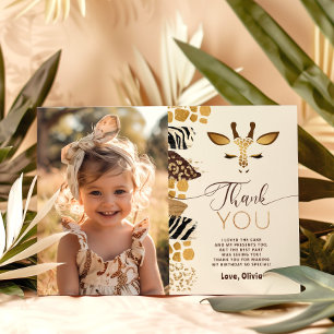 Safari Wild One birthday photo thank you card