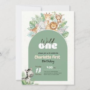 Safari Wild One Boy 1st Birthday Invitation