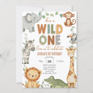 Safari Wild One boy 1st birthday invite. Invitation