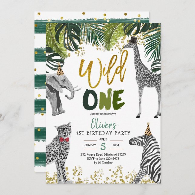 Safari Wild One First Birthday Invitation (Front/Back)