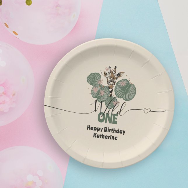 Safari Wild One Giraffe Animal Birthday Paper Plate (Creator Uploaded)
