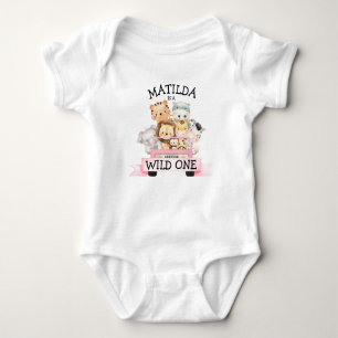 Safari Wild One Girl 1st Birthday  Baby Bodysuit