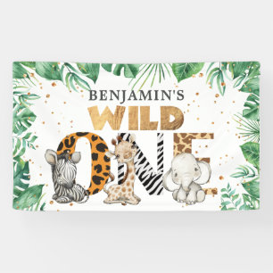 Safari Wild One Gold Confetti 1st Birthday Banner