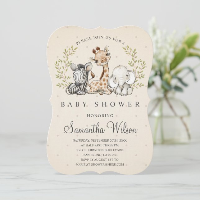 Safari Wild One Gungle Animals Baby Shower Invitation (Standing Front)