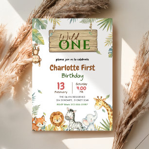 Safari Wild One Jungle Animal Babys 1st Birthday Invitation