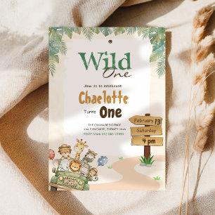 Safari Wild One   Jungle Animal Kids 1st Birthday Invitation