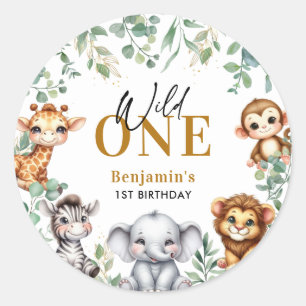 Safari Wild One Jungle Animals 1st Birthday Classic Round Sticker
