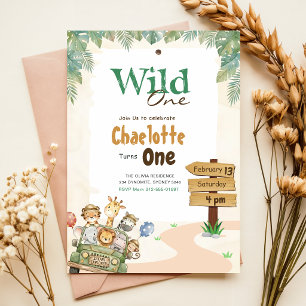 Safari Wild One   Jungle Animals Baby 1st Birthday Invitation
