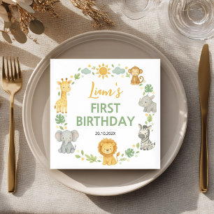 Safari Wild One Jungle Animals Birthday Napkin