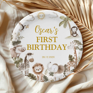 Safari Wild One Jungle Animals Birthday Party Paper Plate