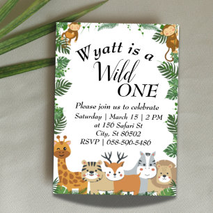 Safari Wild one Jungle birthday invitation 