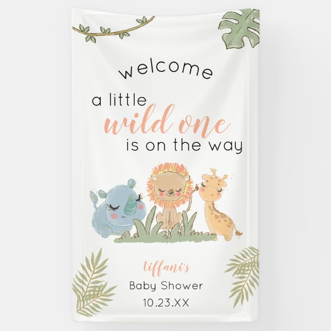 Safari Wild One on the Way Baby Girl Shower Banner (Vertical)