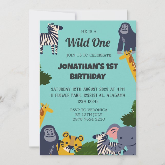 Safari Wild one Simple Cute First Birthday Baby In Invitation (Front)