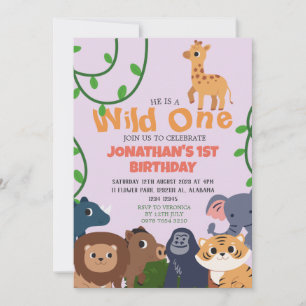 Safari Wild one Simple Cute First Birthday Baby In Invitation