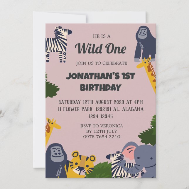 Safari Wild one Simple Cute First Birthday Baby In Invitation (Front)