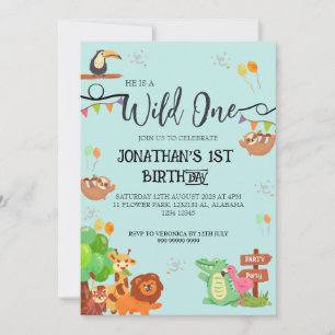 Safari Wild one Simple Cute First Birthday Baby  Invitation