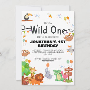 Safari Wild one Simple Cute First Birthday Baby  Invitation