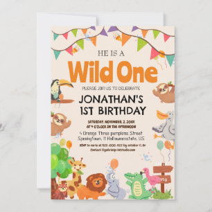 Safari Wild one Simple Cute First Birthday Baby Invitation
