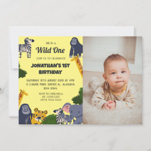 Safari Wild one Simple Cute First Birthday photo Invitation