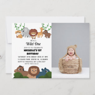 Safari Wild one Simple First Birthday Baby photo Invitation